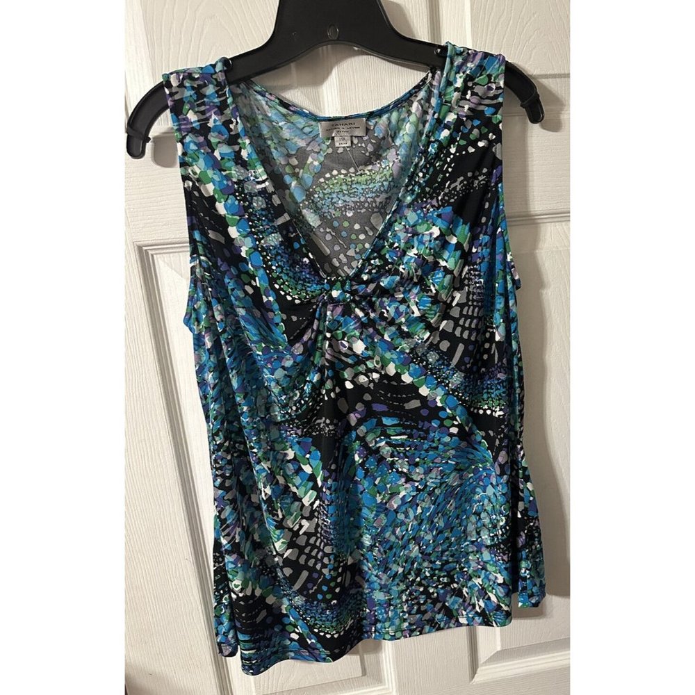 TAHARI Women Textured Slippery Polyester Tank Top Pleat Front Size 16P